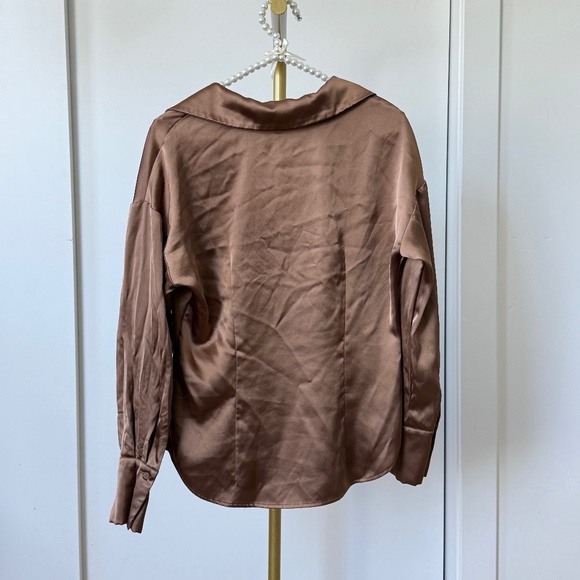 Pleione Satin Button-Down Blouse in Bronze - Picture 6 of 9